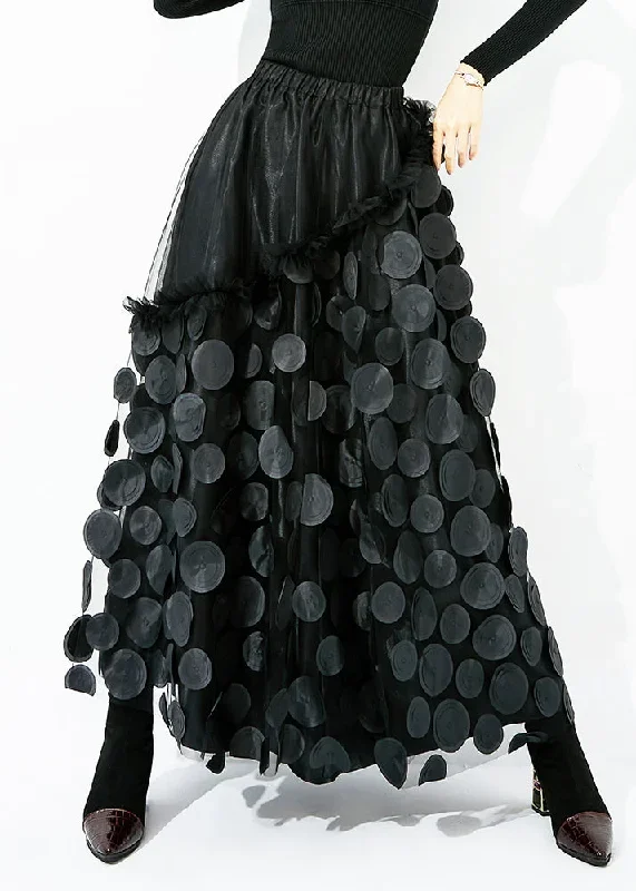 original-design-yellow-black-dot-elastic-waist-patchwork-wrinkled-tulle-skirt-summer