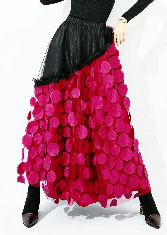 original-design-yellow-black-dot-elastic-waist-patchwork-wrinkled-tulle-skirt-summer