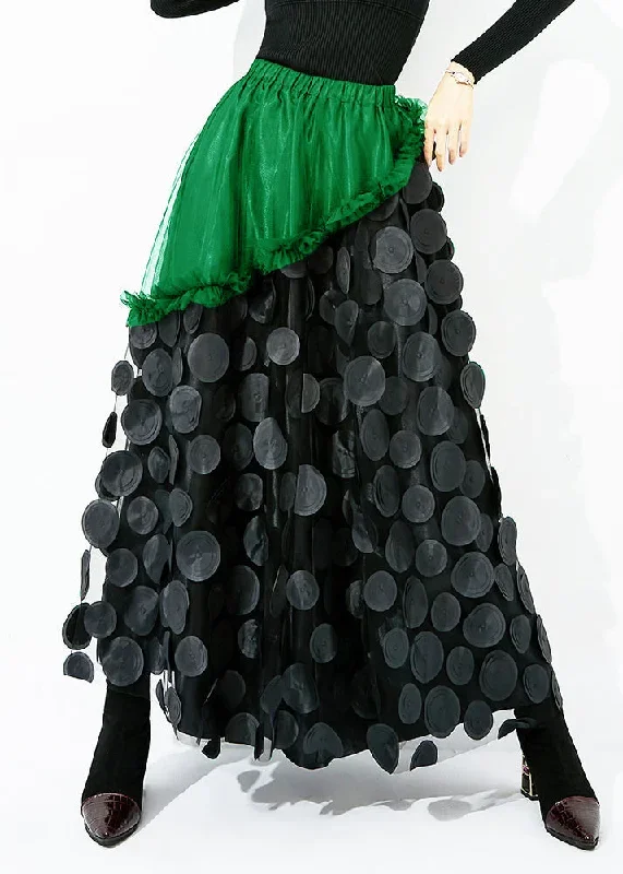 original-design-yellow-black-dot-elastic-waist-patchwork-wrinkled-tulle-skirt-summer