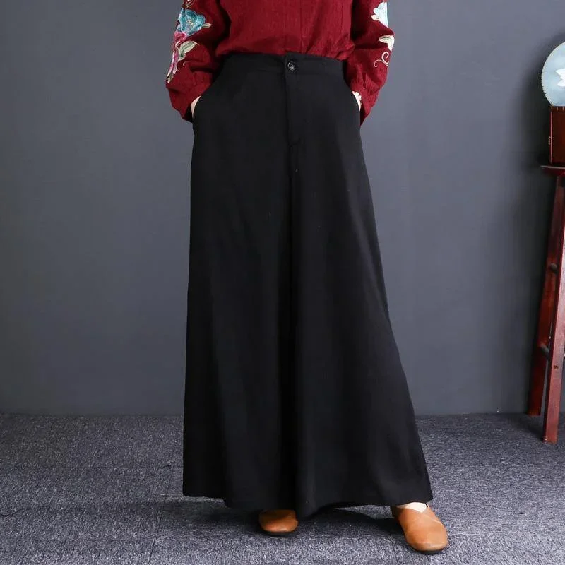 Oversized wide leg pants weather Women black casual long pant