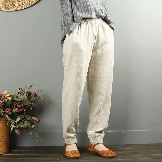 Personality khaki cotton hemp pants women casual feet carrot pants