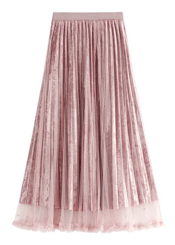 pink-nail-bead-high-waist-silk-velour-skirts