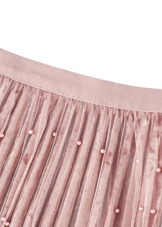 pink-nail-bead-high-waist-silk-velour-skirts