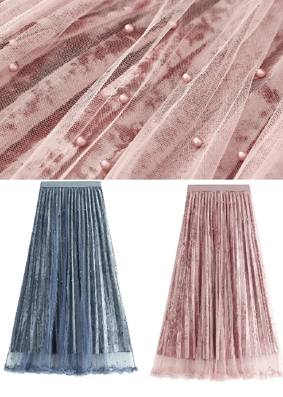 pink-nail-bead-high-waist-silk-velour-skirts