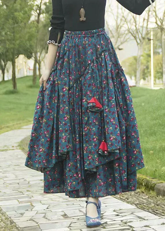 Plus Size Asymmetrical Print High Waist Maxi Skirt Fall