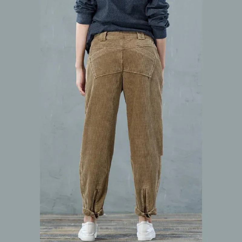 plus-size-cotton-pants-yellow-corduroy-crop-pants-trousers