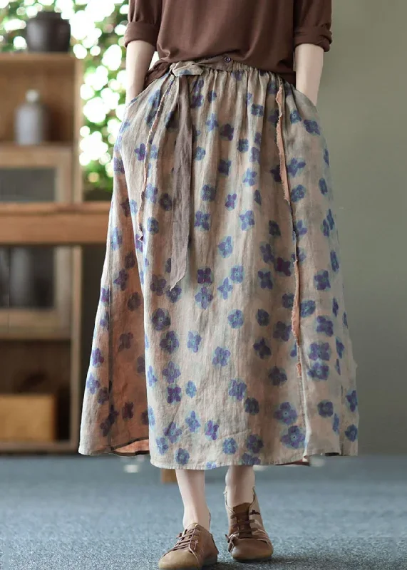 purple-print-pockets-patchwork-linen-skirts-wrinkled-elastic-waist-summer