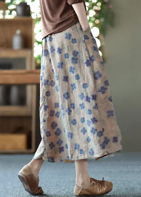 purple-print-pockets-patchwork-linen-skirts-wrinkled-elastic-waist-summer