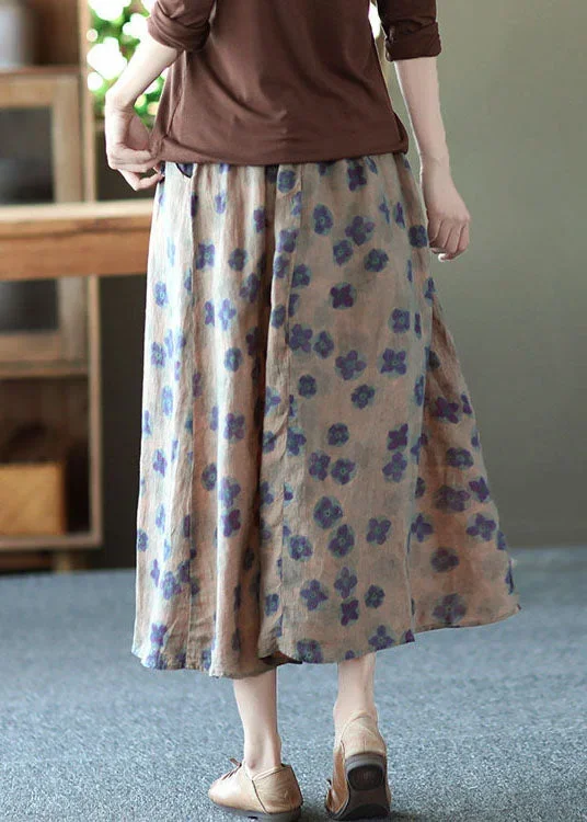 purple-print-pockets-patchwork-linen-skirts-wrinkled-elastic-waist-summer