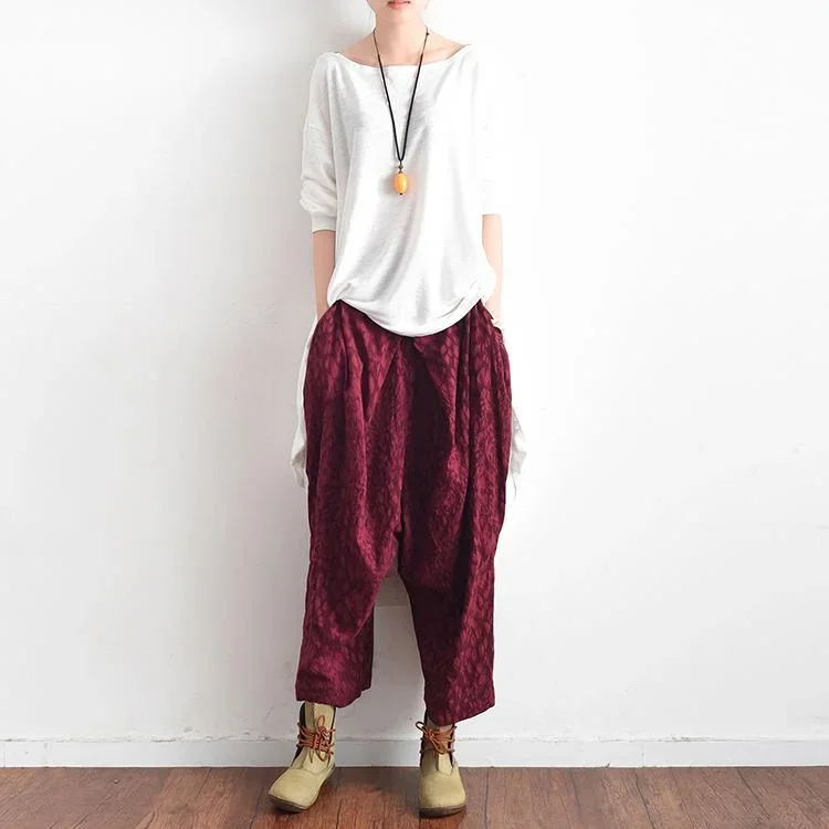 red asymmetric cotton harem pants oversize vintage pants