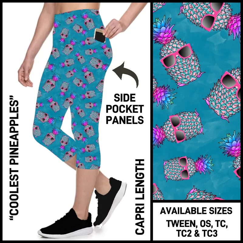 RTS - Coolest Pineapples Capris with Side Panel Pockets