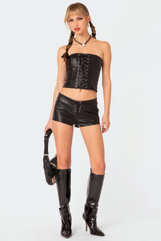 Wilde Lace Up Faux Leather Shorts