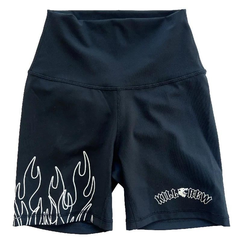 SCRUNCH FLAMES BIKER SHORTS - BLACK / WHITE