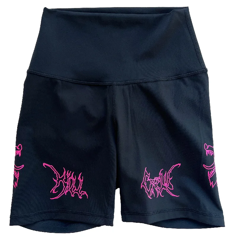 SCRUNCH WOLF BIKER SHORTS - BLACK / PINK