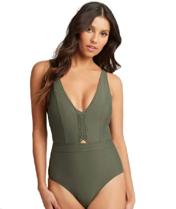 Sea Level Bella Plunge B-DD Cup One Piece Swimsuit - Khaki