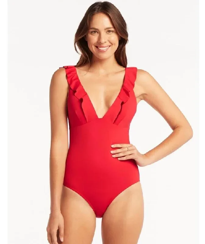 Sea Level Eco Essentials Frill One Piece Swimsuit - Red