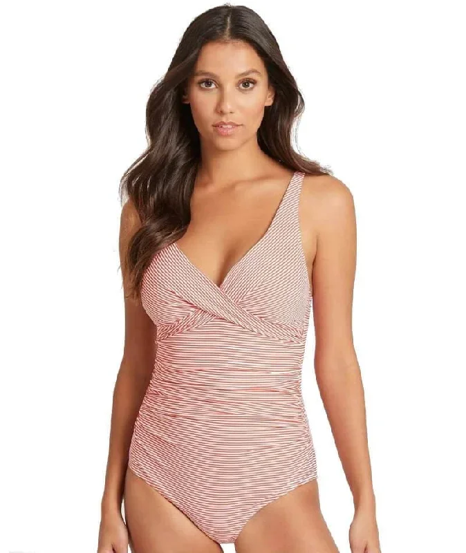 Sea Level Positano Stripe Cross Front B-DD Cup One Piece Swimsuit - Orange