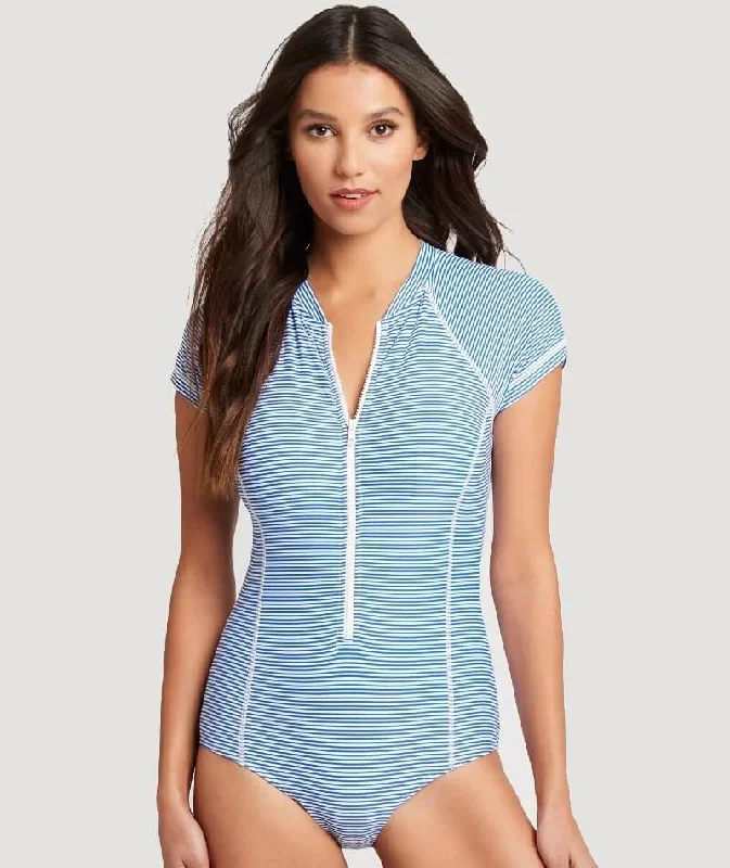 Sea Level Positano Stripe Short Sleeve B-DD Cup One Piece Swimsuit - Azure