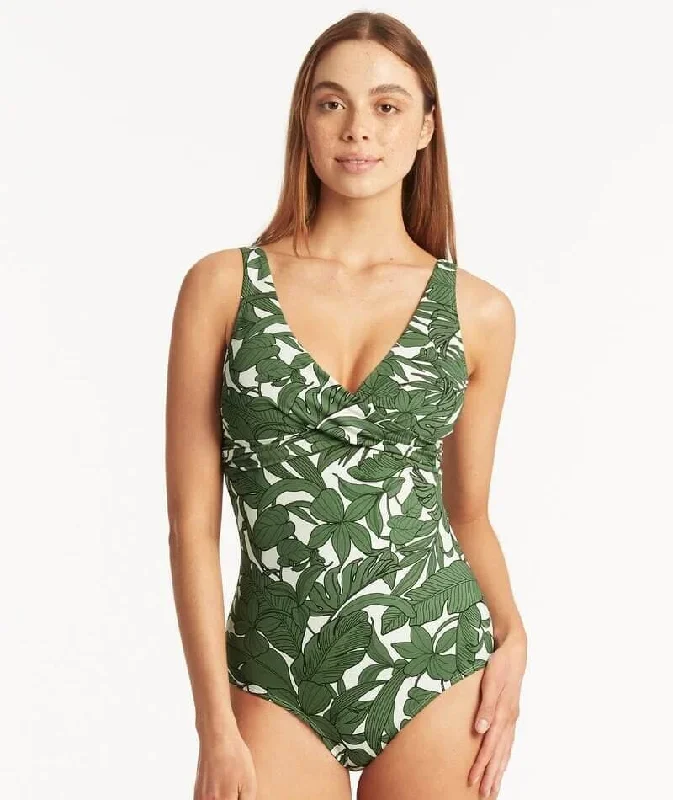 Sea Level Retreat Cross Front A-DD Cup One Piece Swimsuit - Olive