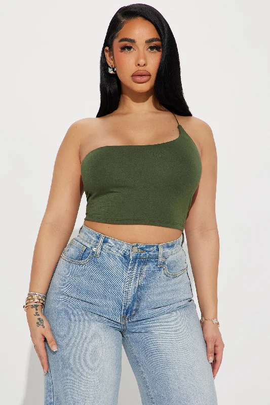 Selena One Shoulder Crop Top - Olive