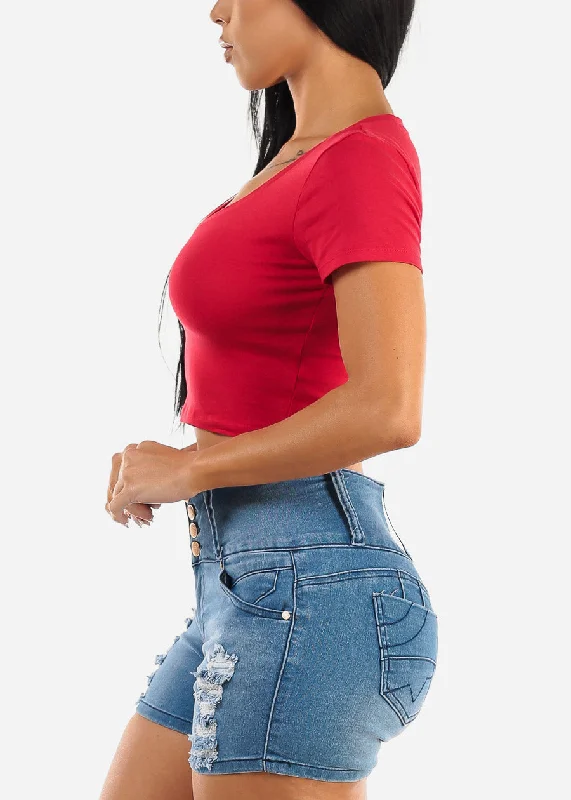 short-sleeve-vneck-crop-top-red-73556red