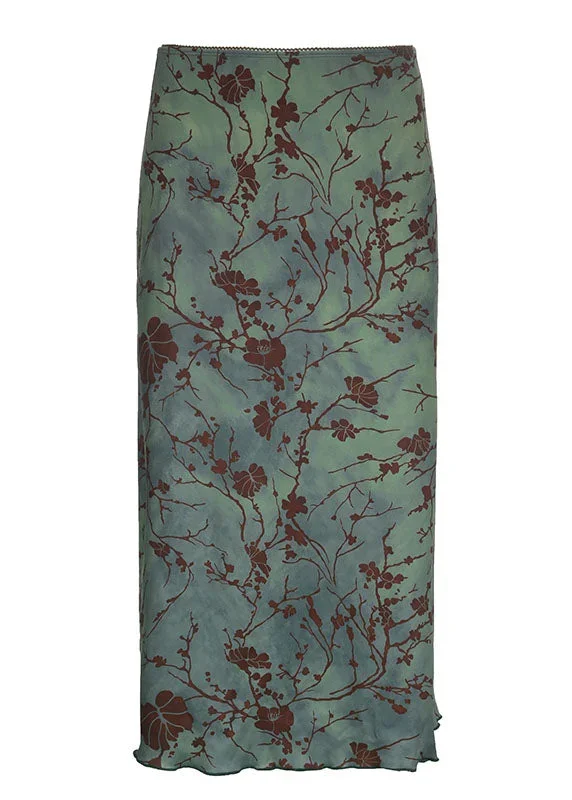 slim-fit-green-print-patchwork-cotton-straight-skirts-fall