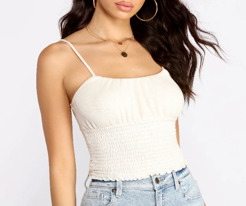 Smocked Waist Cropped Tank