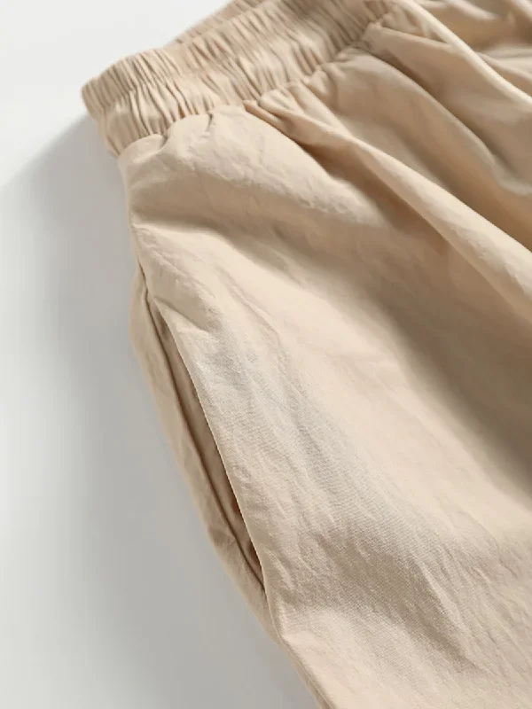 solid-color-loose-pocket-drawstring-cotton-skirt