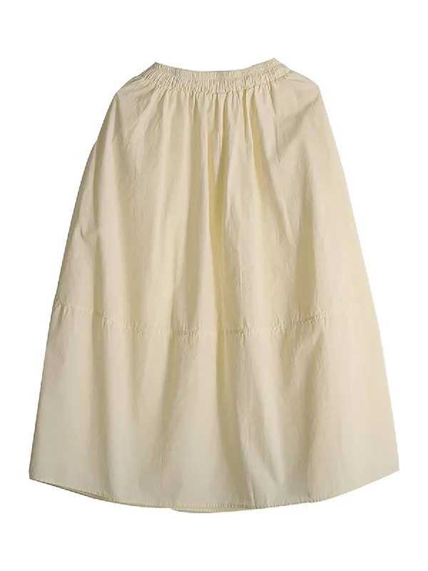 solid-color-loose-pocket-drawstring-cotton-skirt