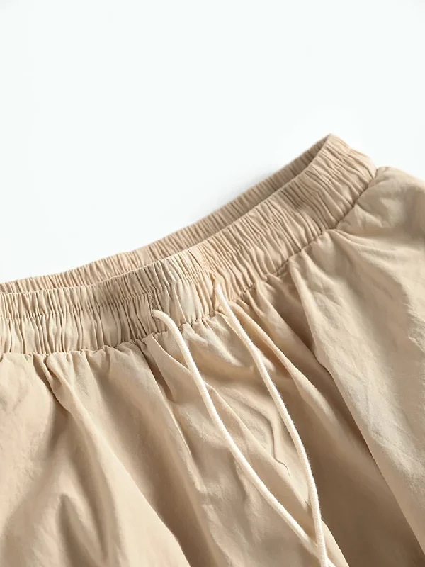 solid-color-loose-pocket-drawstring-cotton-skirt