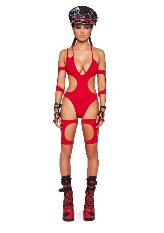 Sparking Flames Bodysuit & Stockings Set