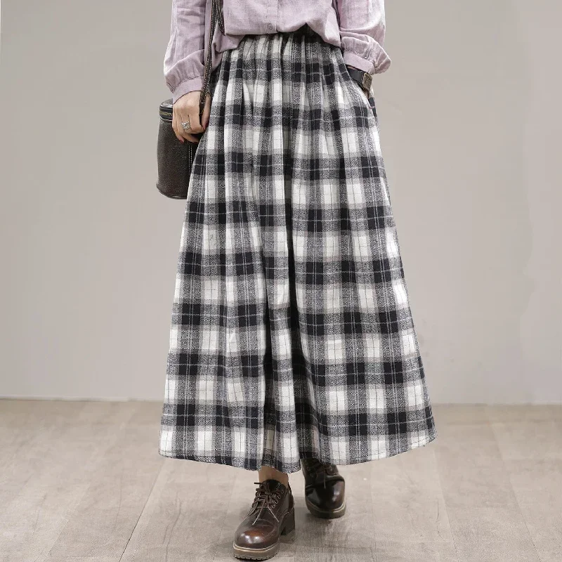 spring-casual-plaid-a-line-cotton-skirt