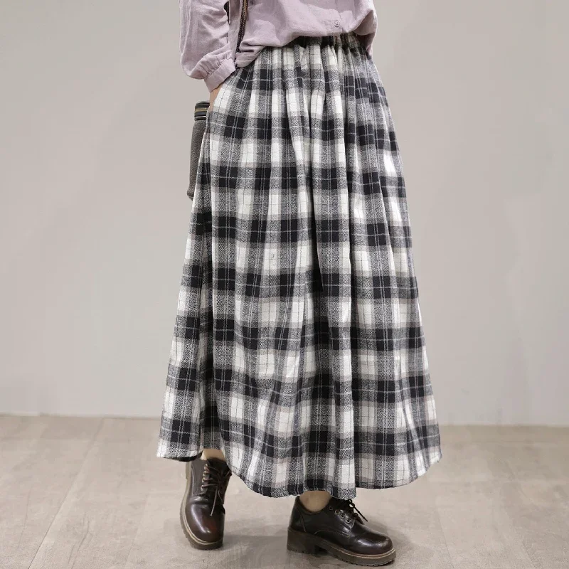 spring-casual-plaid-a-line-cotton-skirt