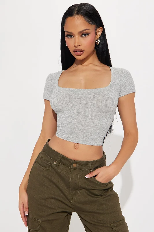 Stacy Square Neck Crop Top - Heathered Grey