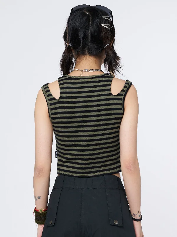 star-sketch-green-striped-straps-top