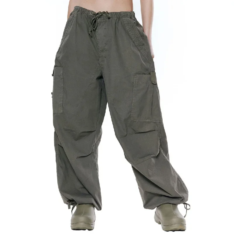 Street Style Multi Pocket Wide Leg Baggy Cargo Pants - Army Green