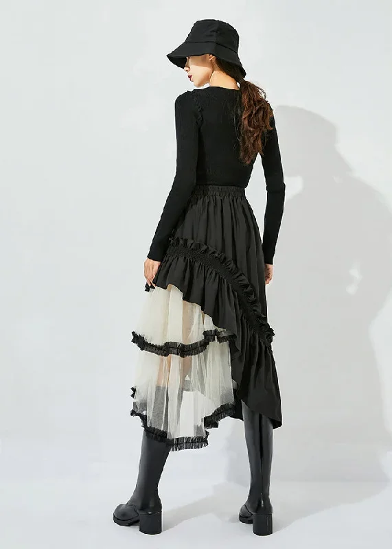 style-black-asymmetrical-design-tulle-patchwork-ruffled-cotton-skirts-summer