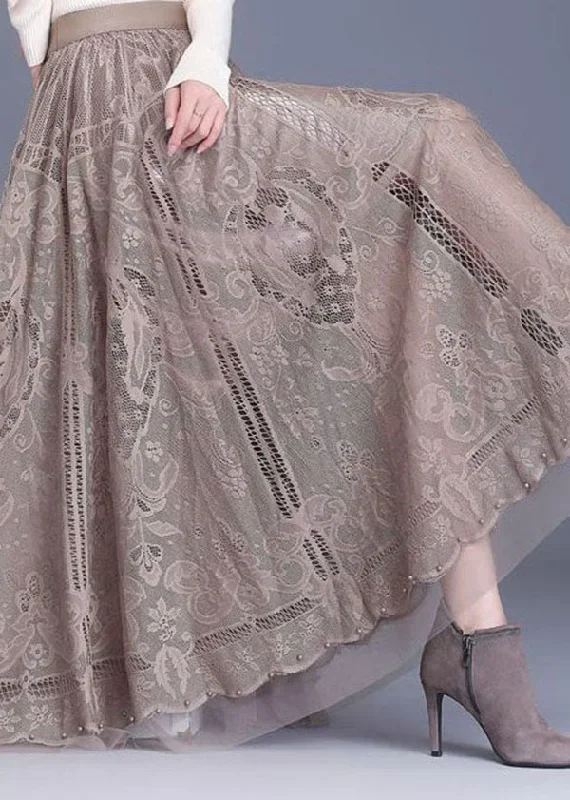 style-khaki-wrinkled-tulle-patchwork-hollow-out-lace-skirt-spring