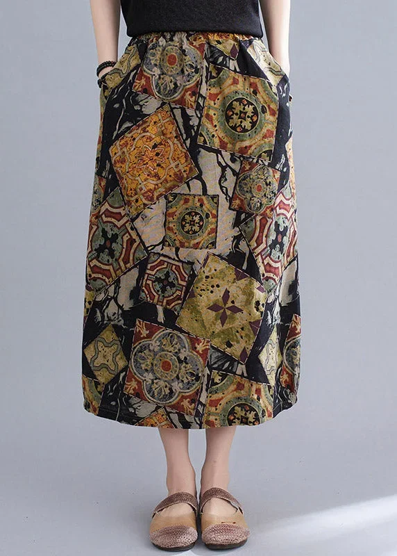 stylish-black-apricot-print-cotton-long-skirts-summer