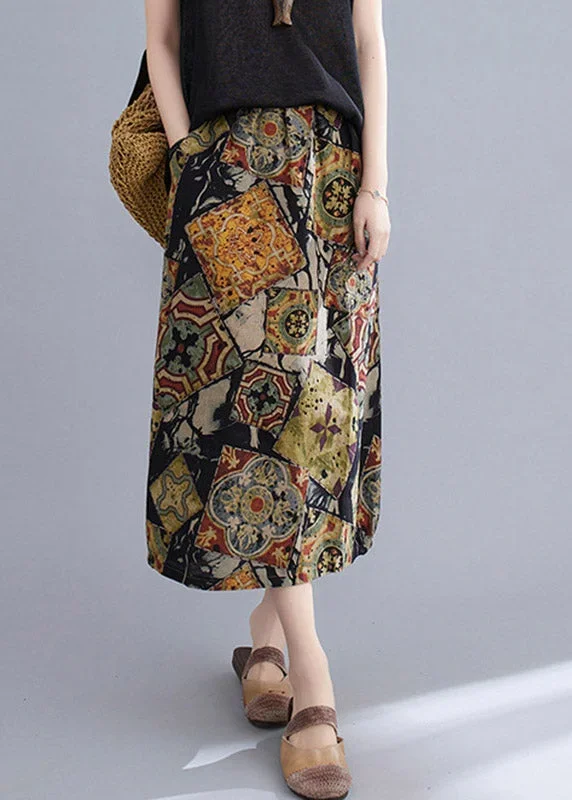 stylish-black-apricot-print-cotton-long-skirts-summer