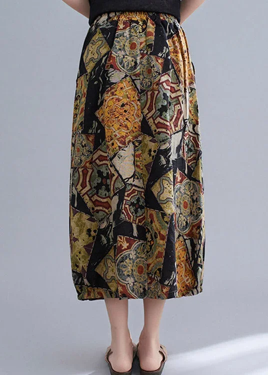 stylish-black-apricot-print-cotton-long-skirts-summer