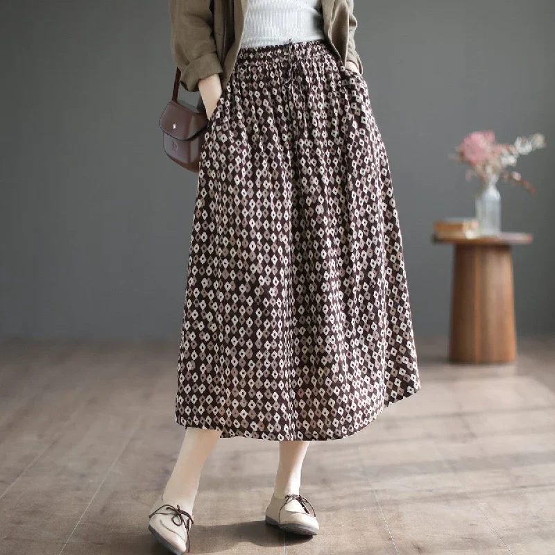 Summer Casual Floral Print Cotton A-Line Skirt