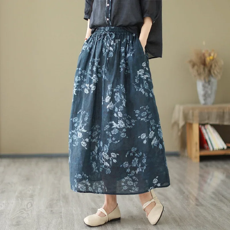 summer-casual-linen-floral-loose-skirt