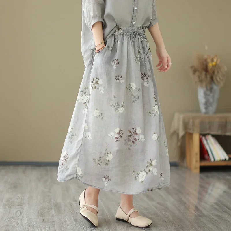 summer-casual-linen-floral-loose-skirt