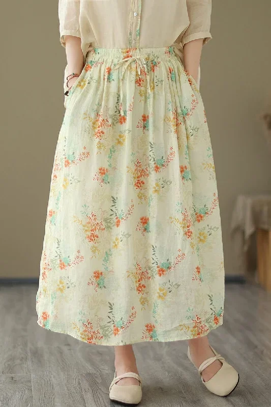 summer-casual-linen-floral-loose-skirt