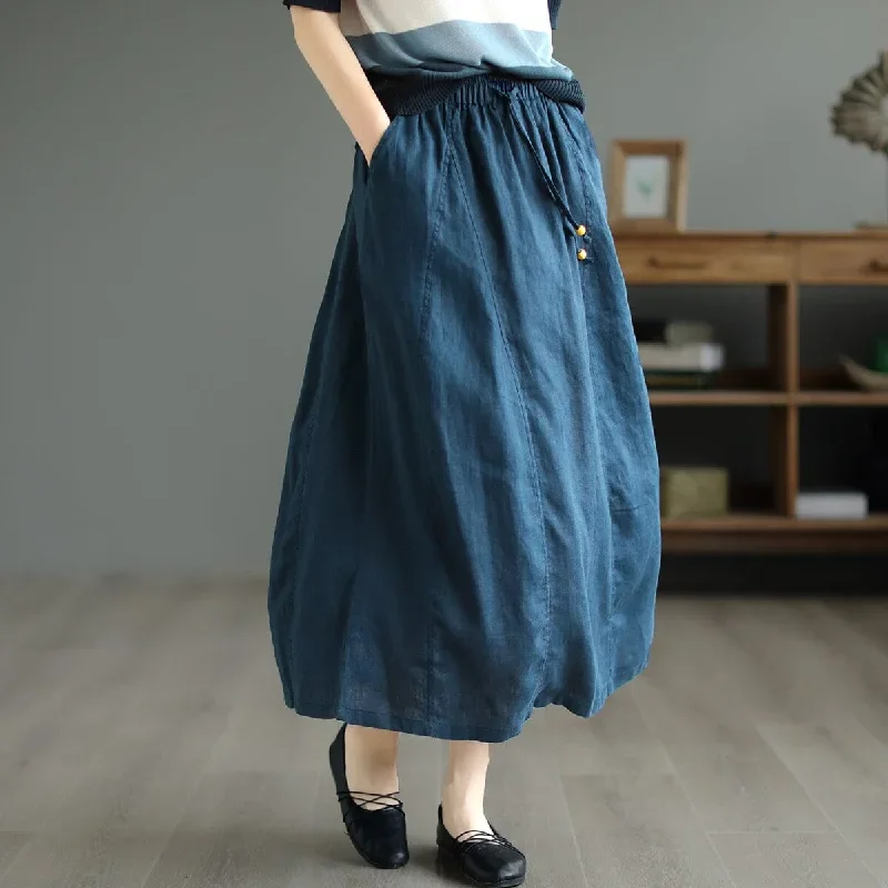 summer-solid-lace-up-a-line-linen-skirt