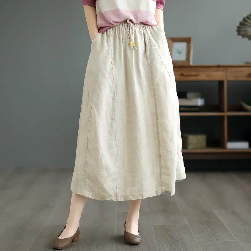 summer-solid-lace-up-a-line-linen-skirt