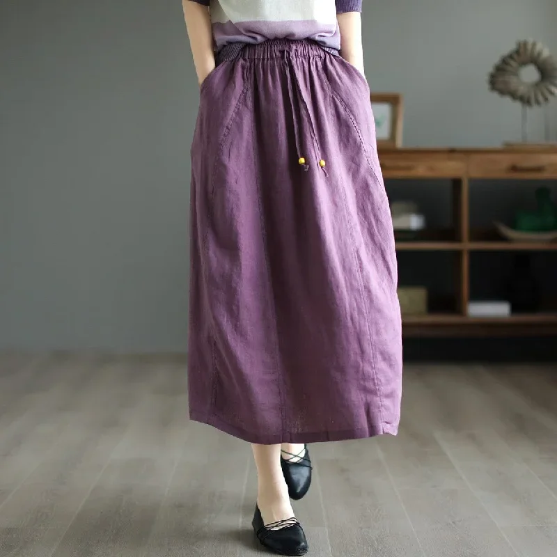 summer-solid-lace-up-a-line-linen-skirt