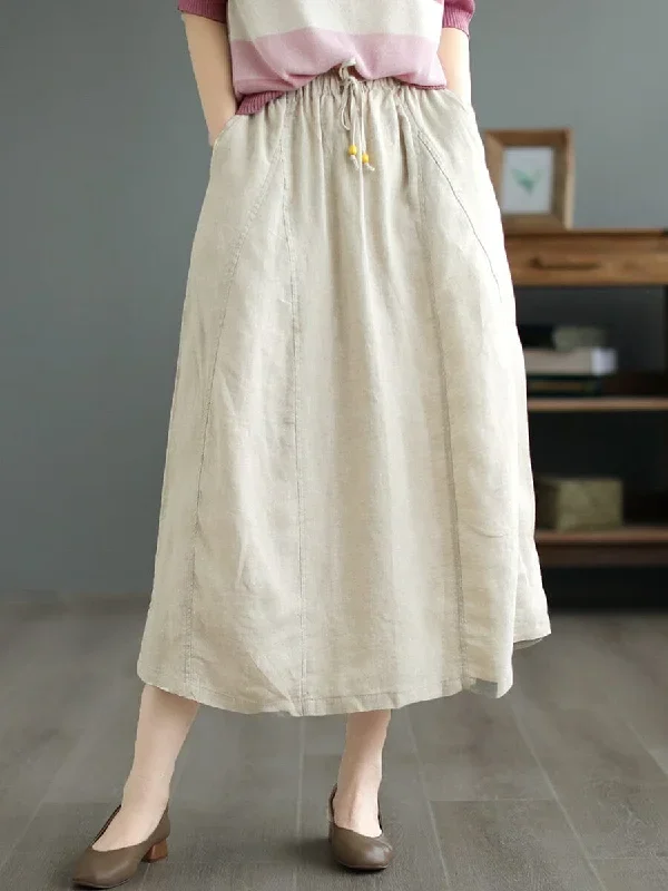 summer-solid-lace-up-a-line-linen-skirt