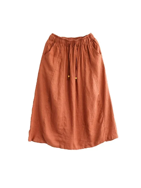 summer-solid-lace-up-a-line-linen-skirt